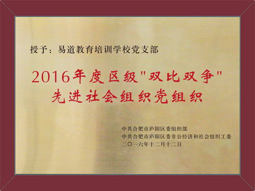 易道教育榮獲“2016年度區(qū)級‘雙比雙爭’優(yōu)秀社會組織黨組織”稱號